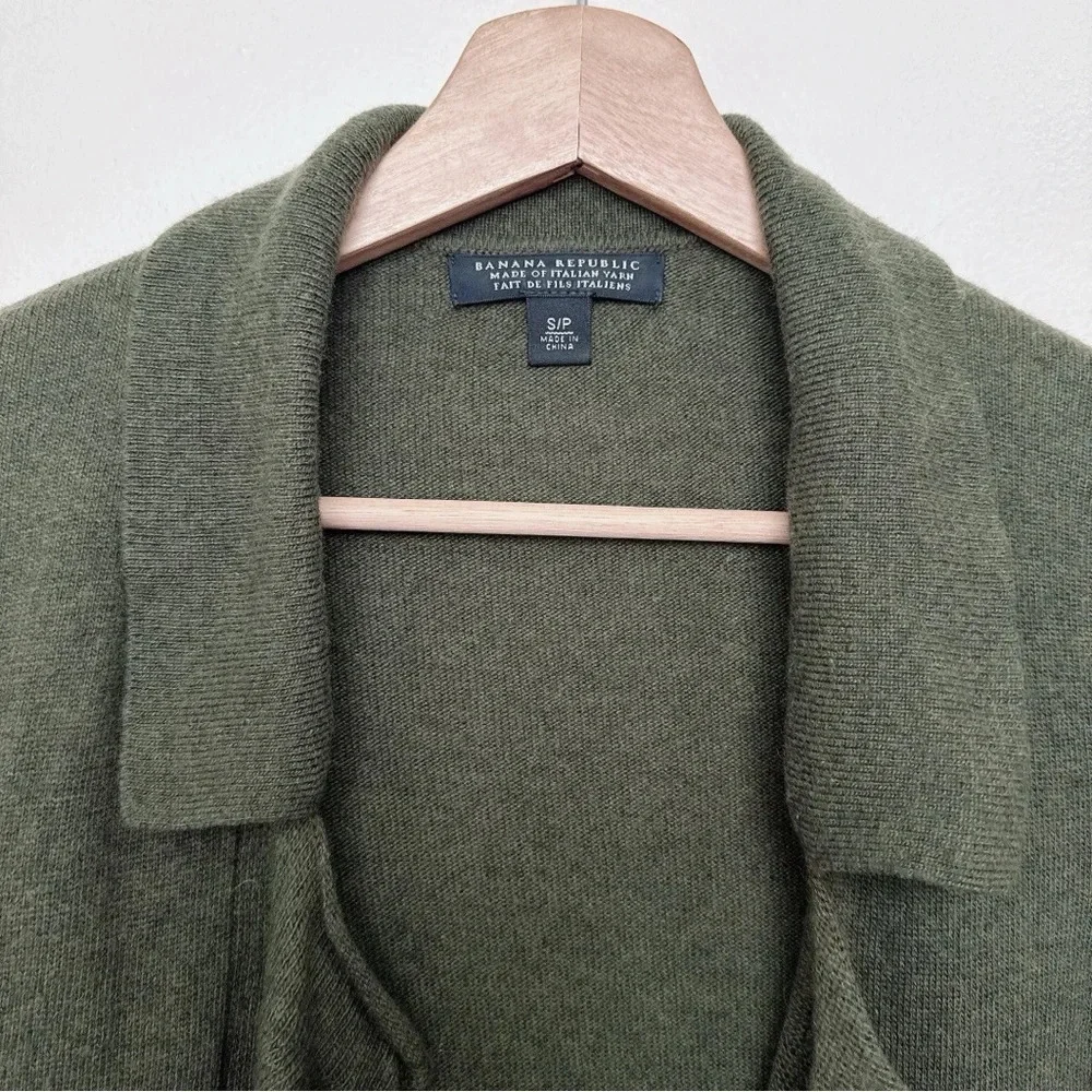 Banana Republic Womens Small Wool Cashmere Ruffle Dark Olive Cardigan